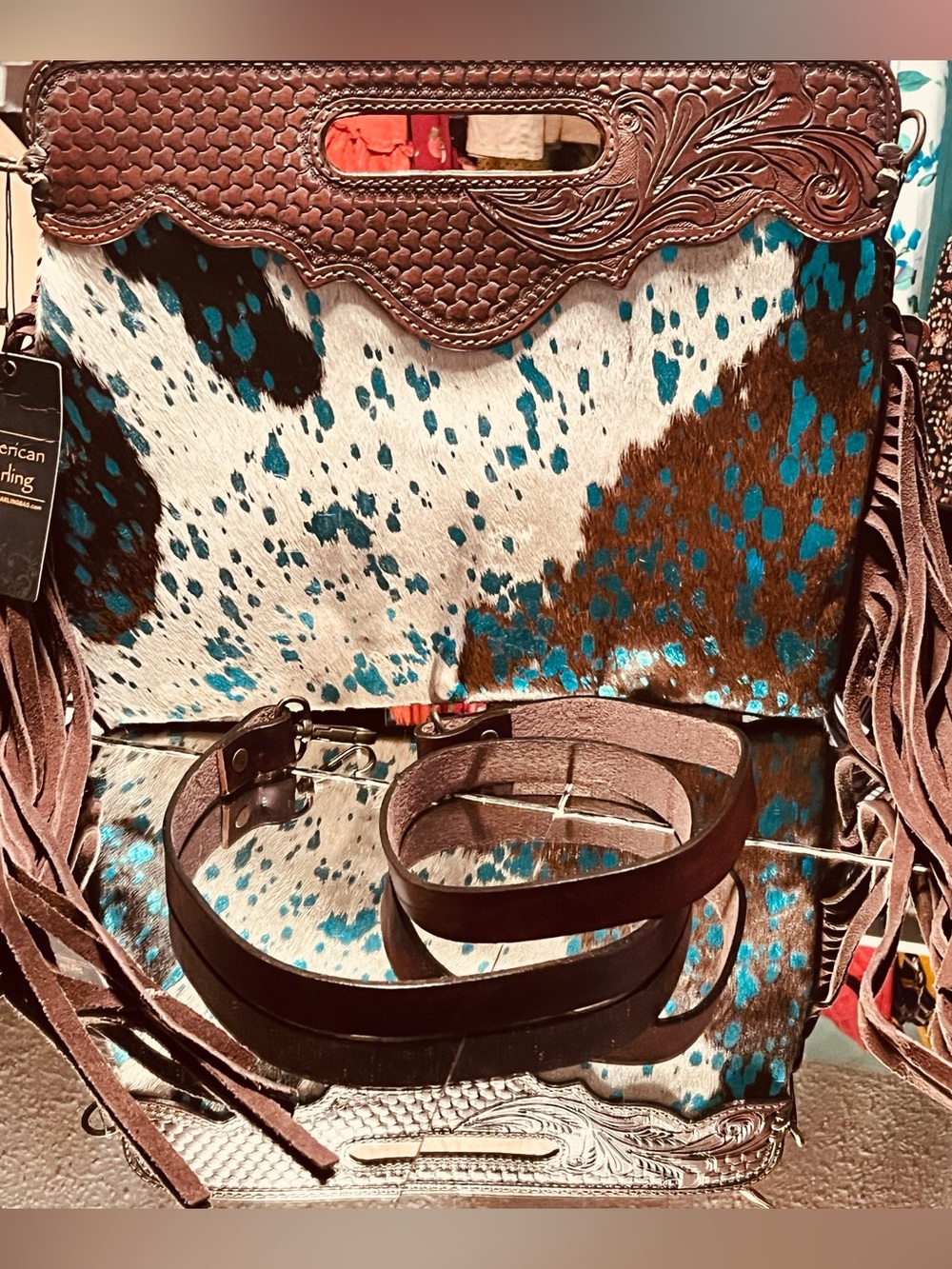 American Darling leather and hair on hide clutch/handbag. New with tags